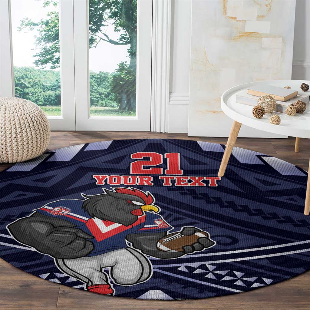 Custom Roosters Rugby Polynesian Tribal Round Carpet