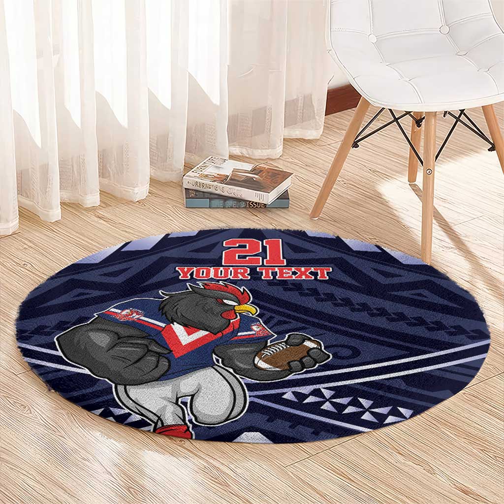 Custom Roosters Rugby Polynesian Tribal Round Carpet
