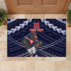 Custom Roosters Rugby Polynesian Tribal Rubber Doormat