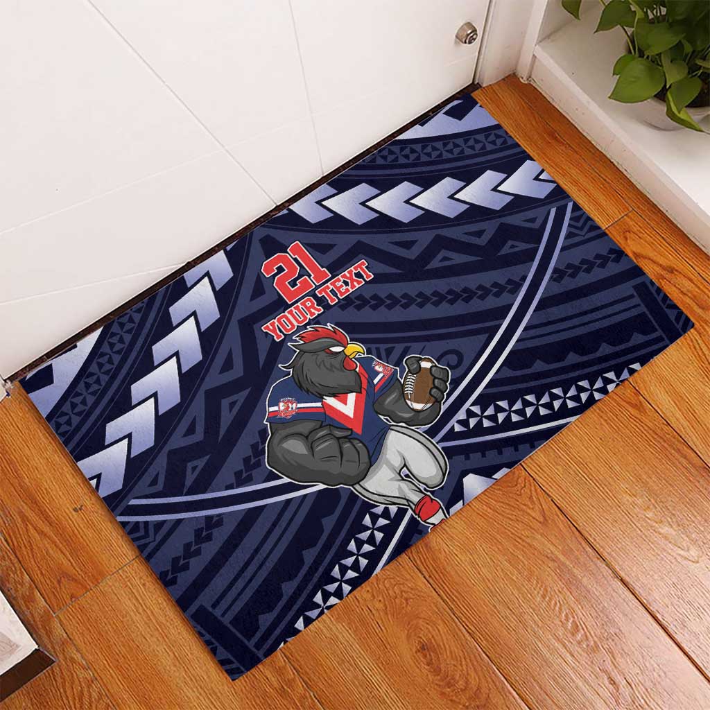 Custom Roosters Rugby Polynesian Tribal Rubber Doormat