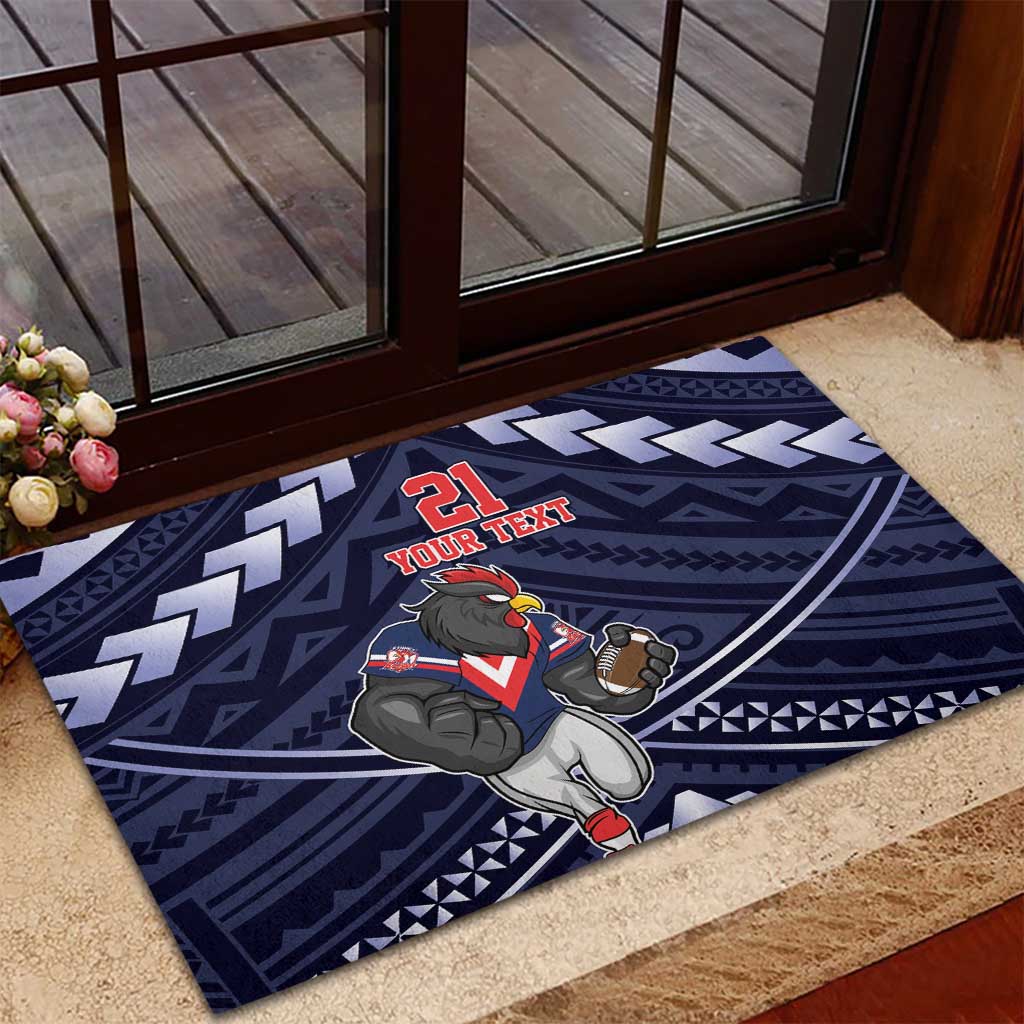 Custom Roosters Rugby Polynesian Tribal Rubber Doormat