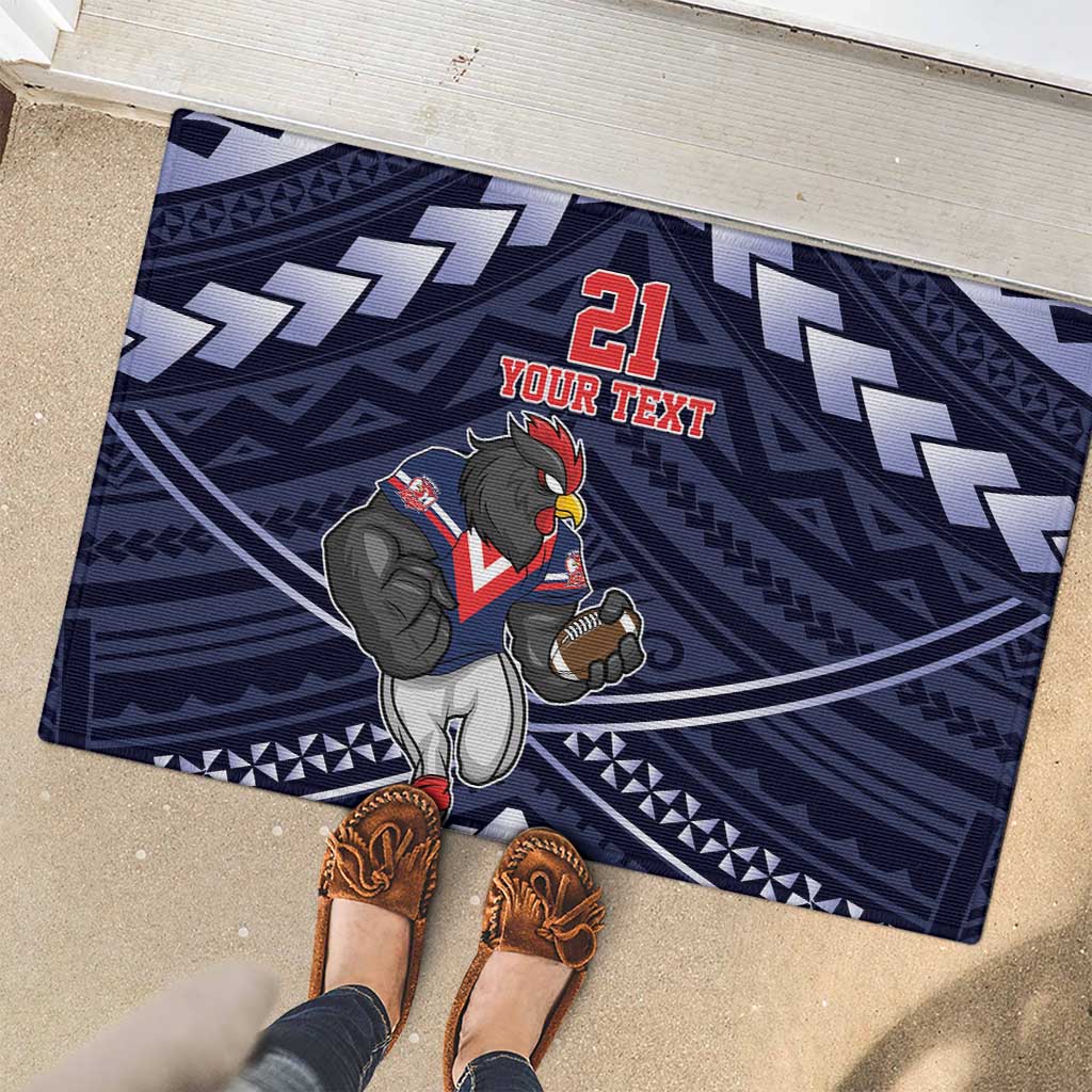 Custom Roosters Rugby Polynesian Tribal Rubber Doormat
