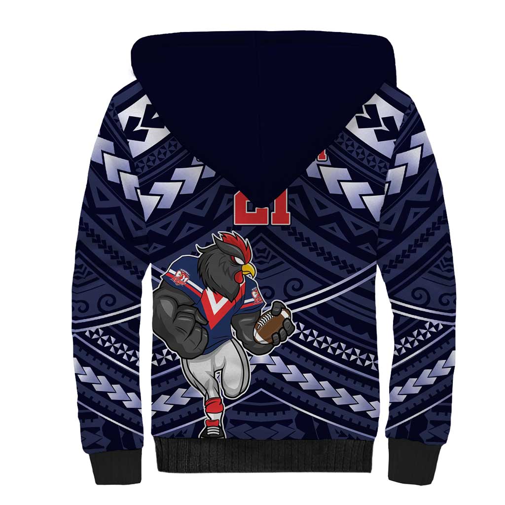 Custom Roosters Rugby Polynesian Tribal Sherpa Hoodie