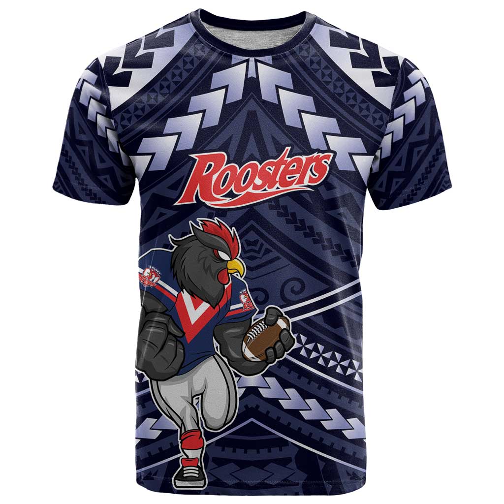 Custom Roosters Rugby Polynesian Tribal T Shirt