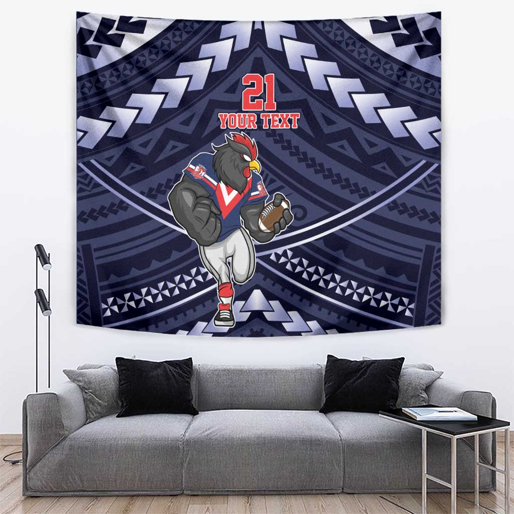 Custom Roosters Rugby Polynesian Tribal Tapestry