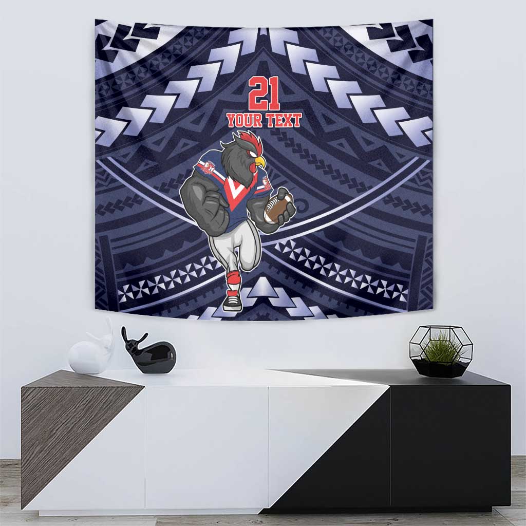 Custom Roosters Rugby Polynesian Tribal Tapestry