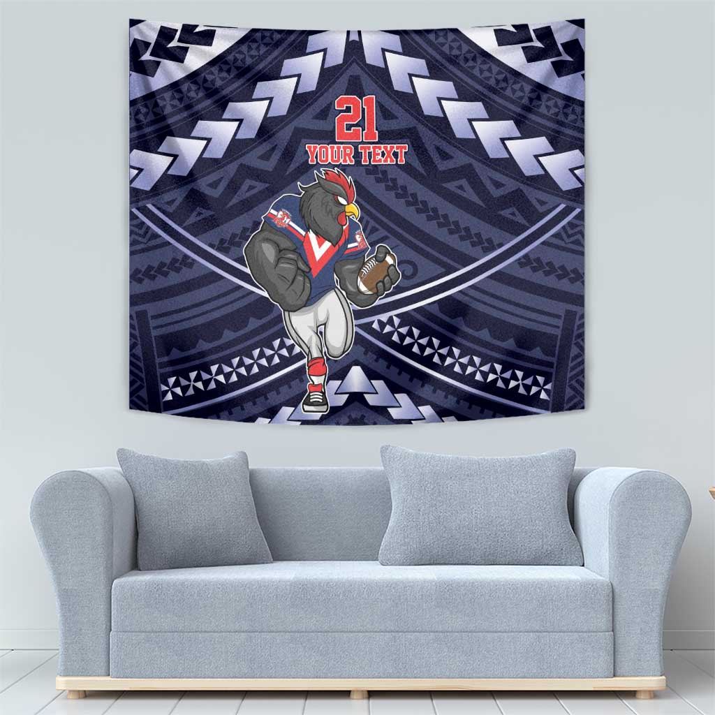 Custom Roosters Rugby Polynesian Tribal Tapestry