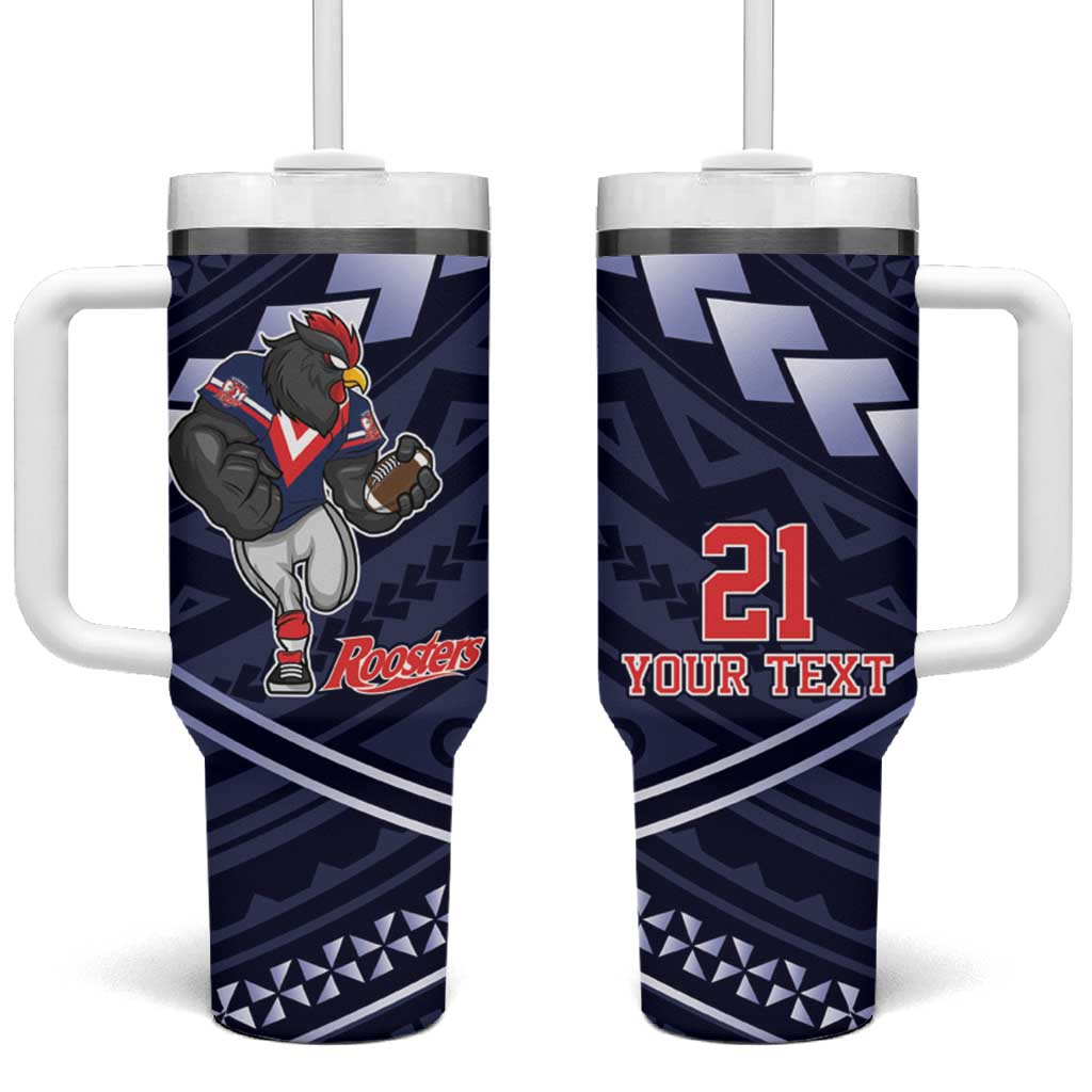 Custom Roosters Rugby Polynesian Tribal Tumbler With Handle