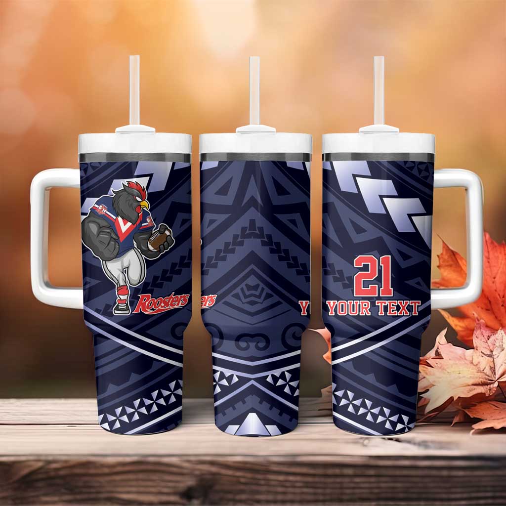 Custom Roosters Rugby Polynesian Tribal Tumbler With Handle