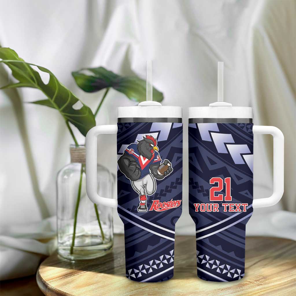 Custom Roosters Rugby Polynesian Tribal Tumbler With Handle