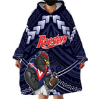 Custom Roosters Rugby Polynesian Tribal Wearable Blanket Hoodie