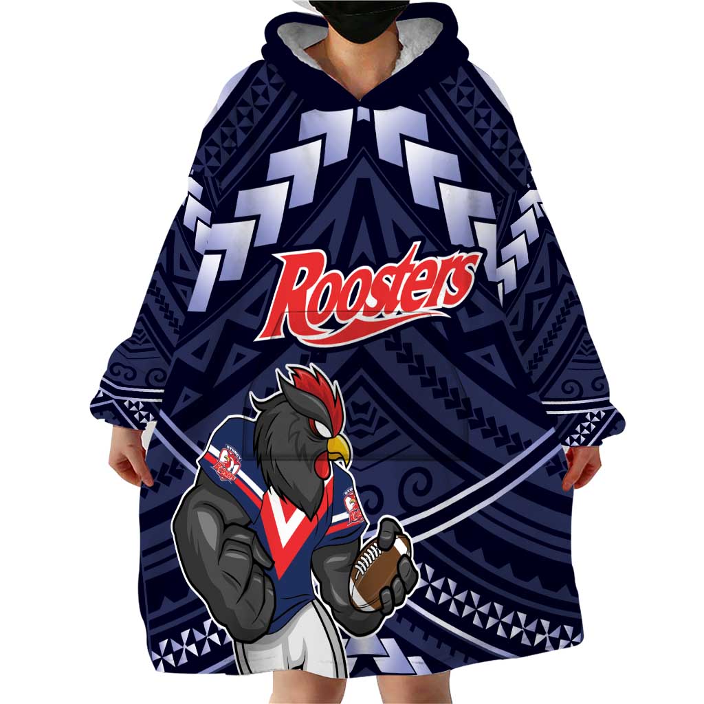 Custom Roosters Rugby Polynesian Tribal Wearable Blanket Hoodie