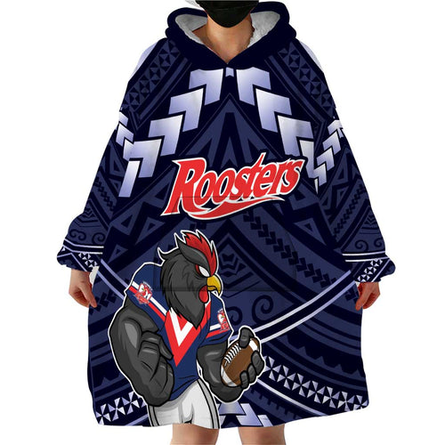 Custom Roosters Rugby Polynesian Tribal Wearable Blanket Hoodie