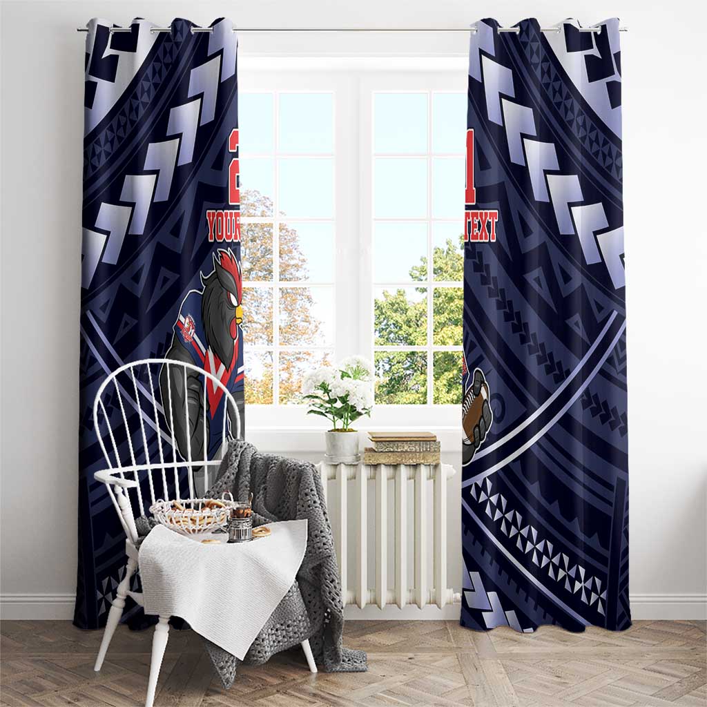 Custom Roosters Rugby Polynesian Tribal Window Curtain