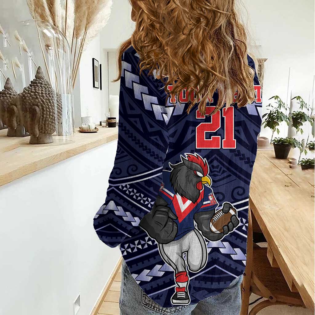 Custom Roosters Rugby Polynesian Tribal Women Casual Shirt