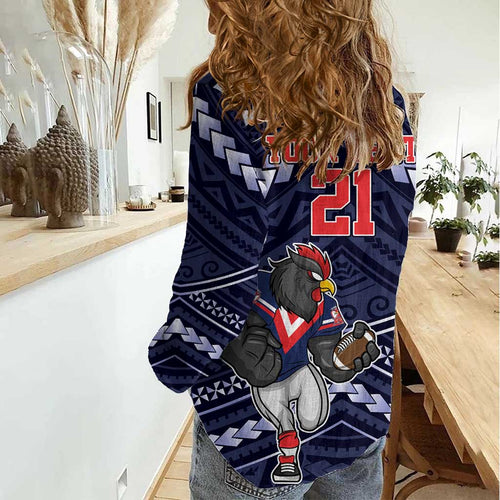 Custom Roosters Rugby Polynesian Tribal Women Casual Shirt