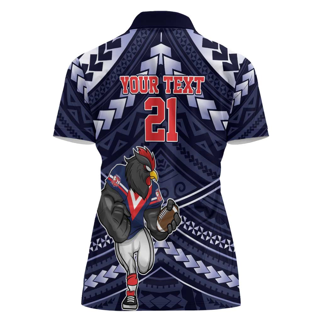 Custom Roosters Rugby Polynesian Tribal Women Polo Shirt