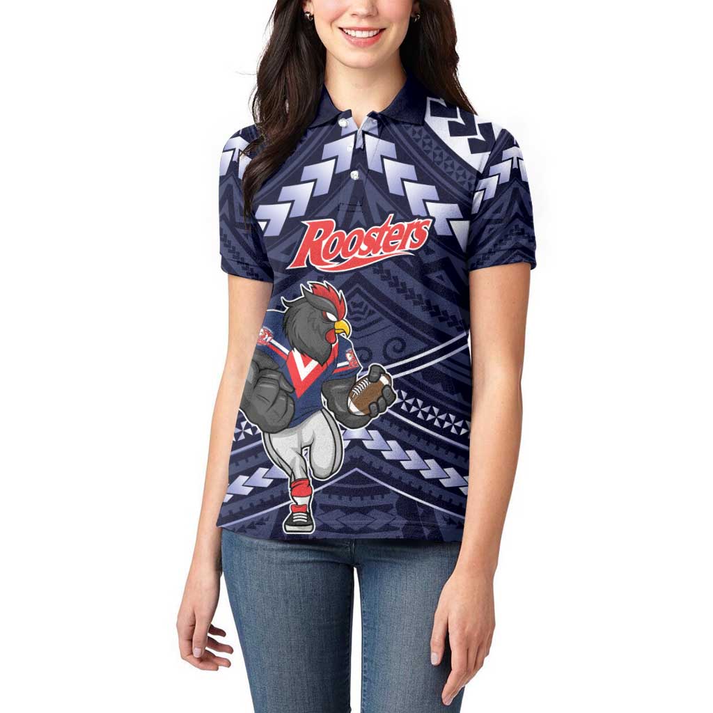 Custom Roosters Rugby Polynesian Tribal Women Polo Shirt