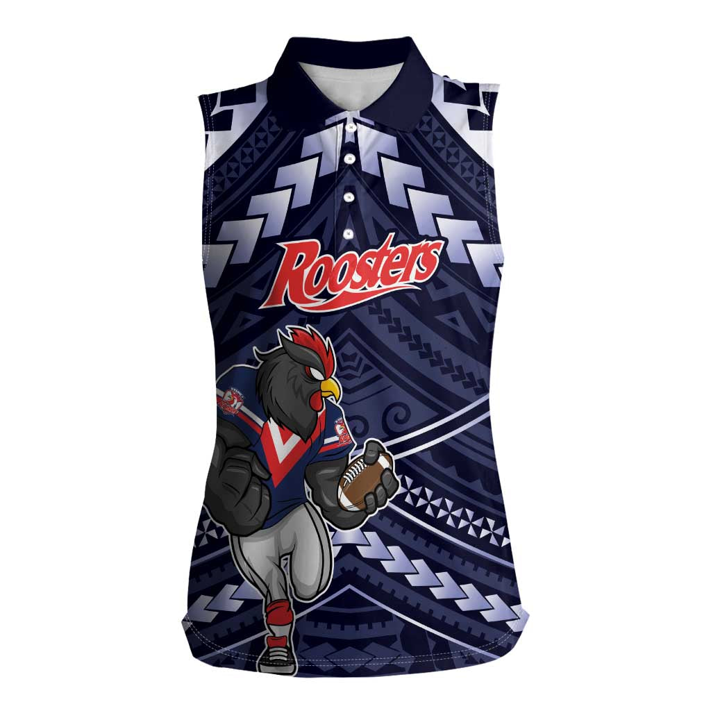 Custom Roosters Rugby Polynesian Tribal Women Sleeveless Polo Shirt