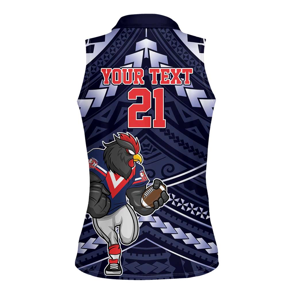 Custom Roosters Rugby Polynesian Tribal Women Sleeveless Polo Shirt