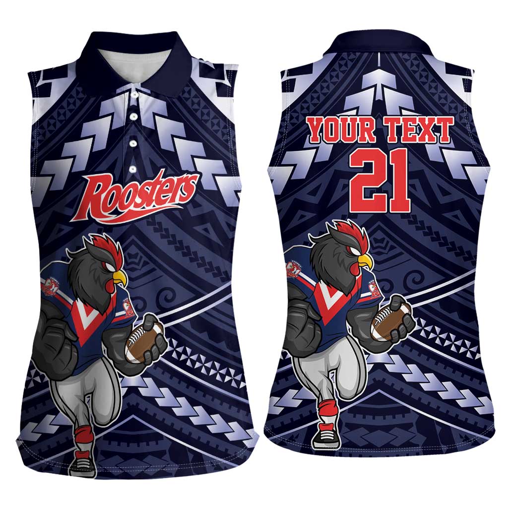 Custom Roosters Rugby Polynesian Tribal Women Sleeveless Polo Shirt