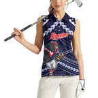 Custom Roosters Rugby Polynesian Tribal Women Sleeveless Polo Shirt