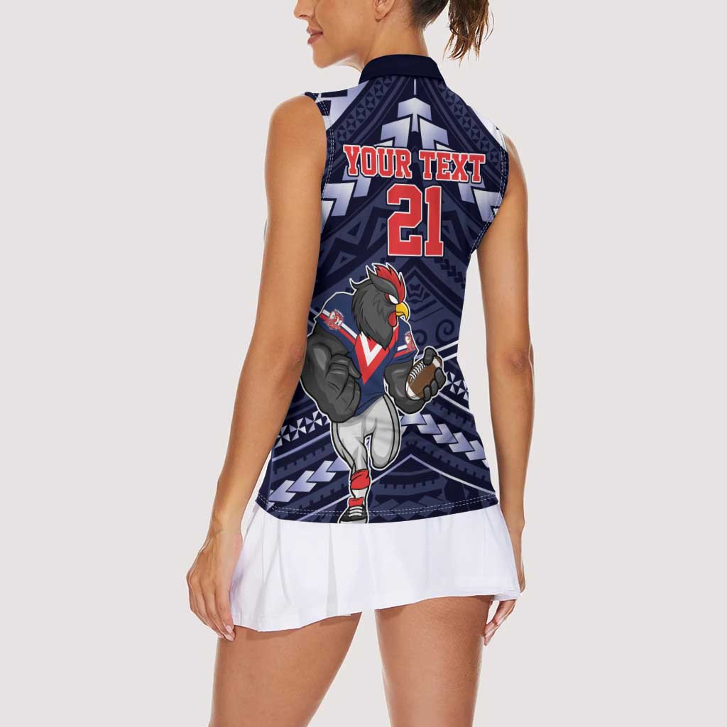 Custom Roosters Rugby Polynesian Tribal Women Sleeveless Polo Shirt