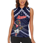 Custom Roosters Rugby Polynesian Tribal Women Sleeveless Polo Shirt