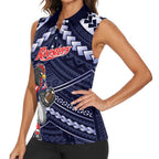Custom Roosters Rugby Polynesian Tribal Women Sleeveless Polo Shirt