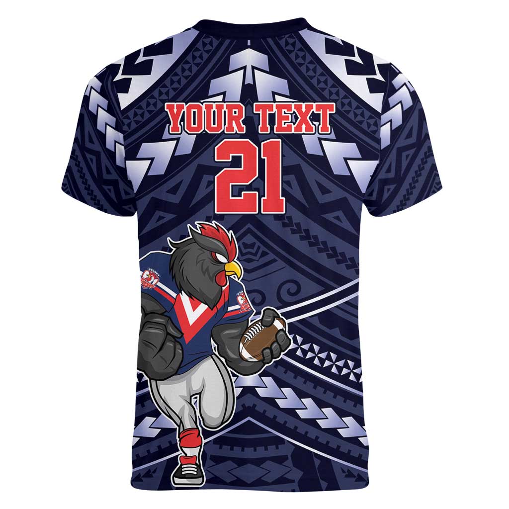 Custom Roosters Rugby Polynesian Tribal Women V-Neck T-Shirt