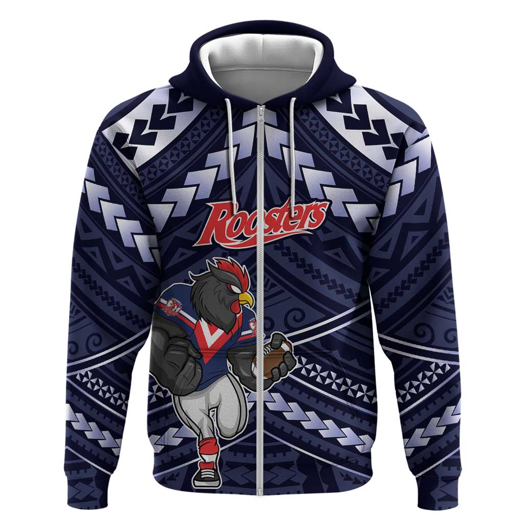 Custom Roosters Rugby Polynesian Tribal Zip Hoodie