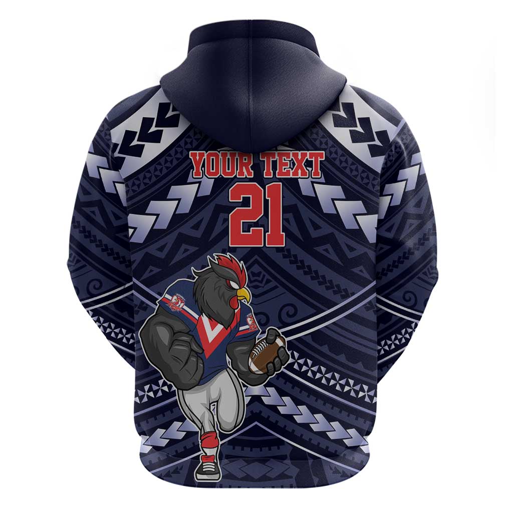 Custom Roosters Rugby Polynesian Tribal Zip Hoodie
