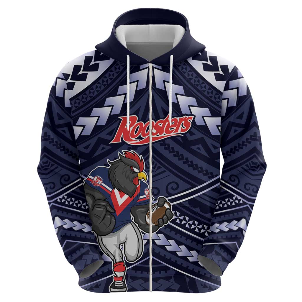 Custom Roosters Rugby Polynesian Tribal Zip Hoodie
