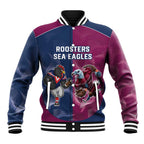 Roosters-Sea Eagles Rugby Custom Baseball Jacket Half Grunge Style