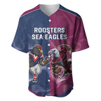 Roosters-Sea Eagles Rugby Custom Baseball Jersey Half Grunge Style