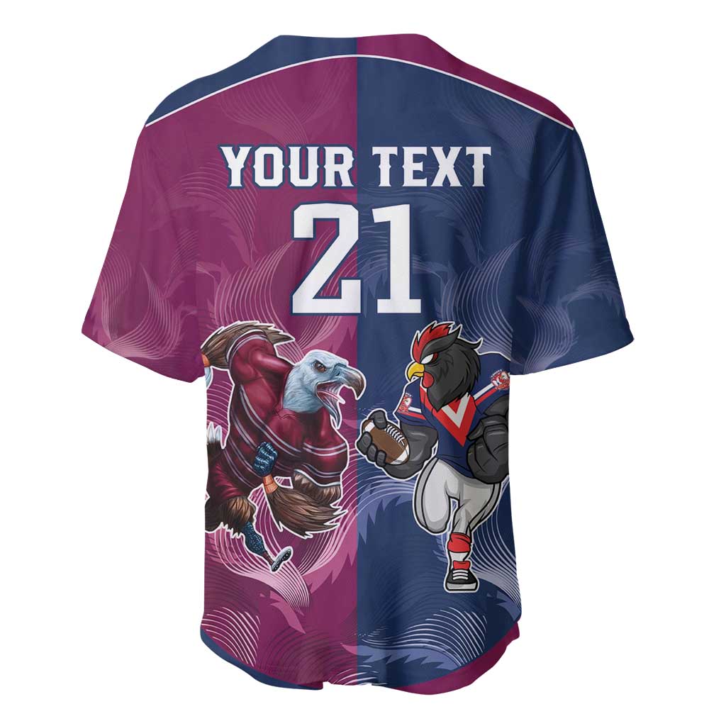 Roosters-Sea Eagles Rugby Custom Baseball Jersey Half Grunge Style