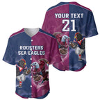 Roosters-Sea Eagles Rugby Custom Baseball Jersey Half Grunge Style