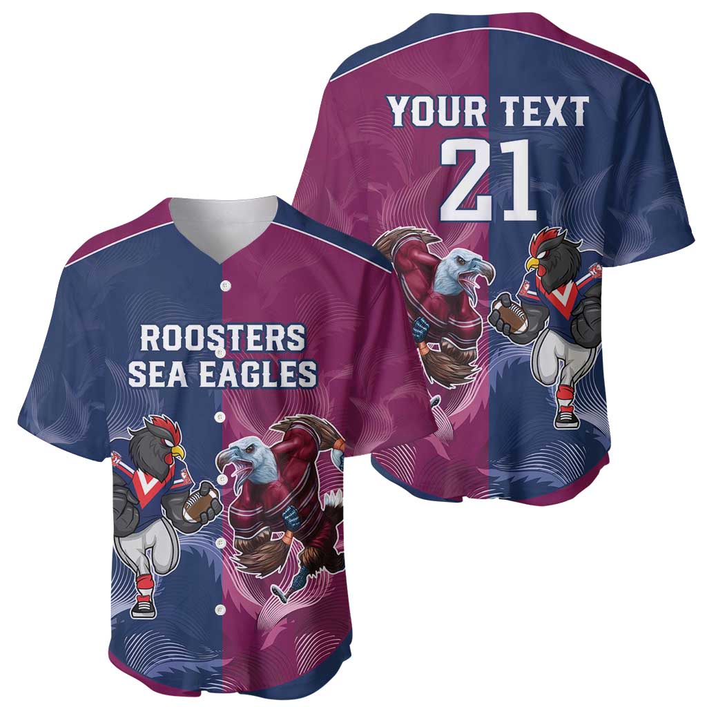 Roosters-Sea Eagles Rugby Custom Baseball Jersey Half Grunge Style