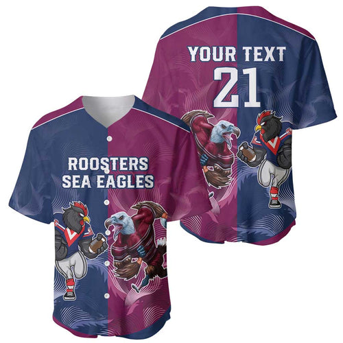 Roosters-Sea Eagles Rugby Custom Baseball Jersey Half Grunge Style