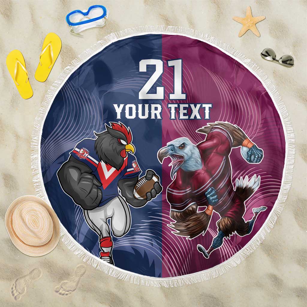Roosters-Sea Eagles Rugby Custom Beach Blanket Half Grunge Style