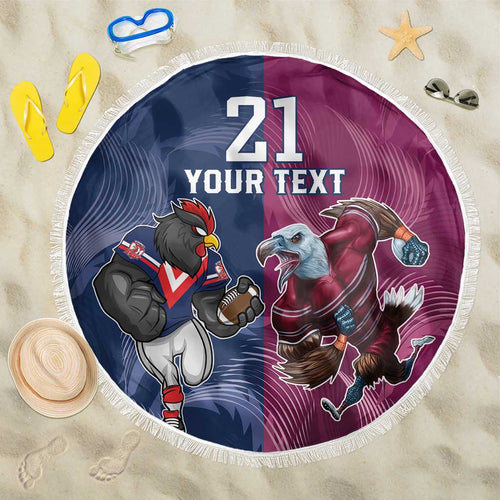 Roosters-Sea Eagles Rugby Custom Beach Blanket Half Grunge Style