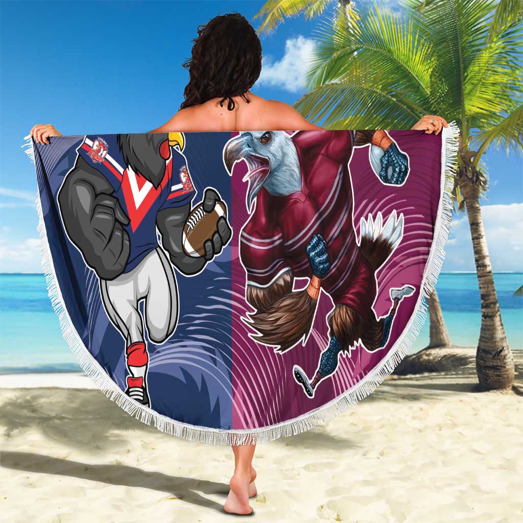 Roosters-Sea Eagles Rugby Custom Beach Blanket Half Grunge Style