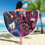 Roosters-Sea Eagles Rugby Custom Beach Blanket Half Grunge Style