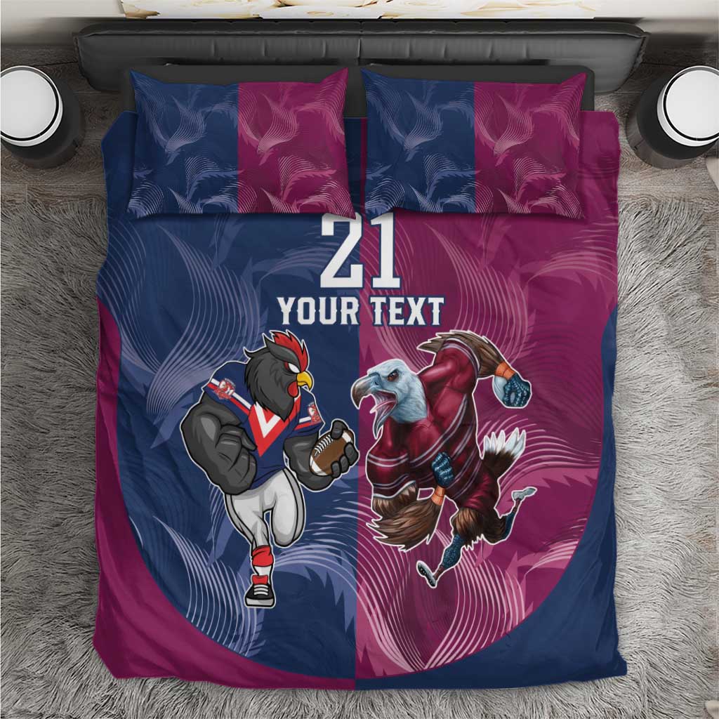 Roosters-Sea Eagles Rugby Custom Bedding Set Half Grunge Style