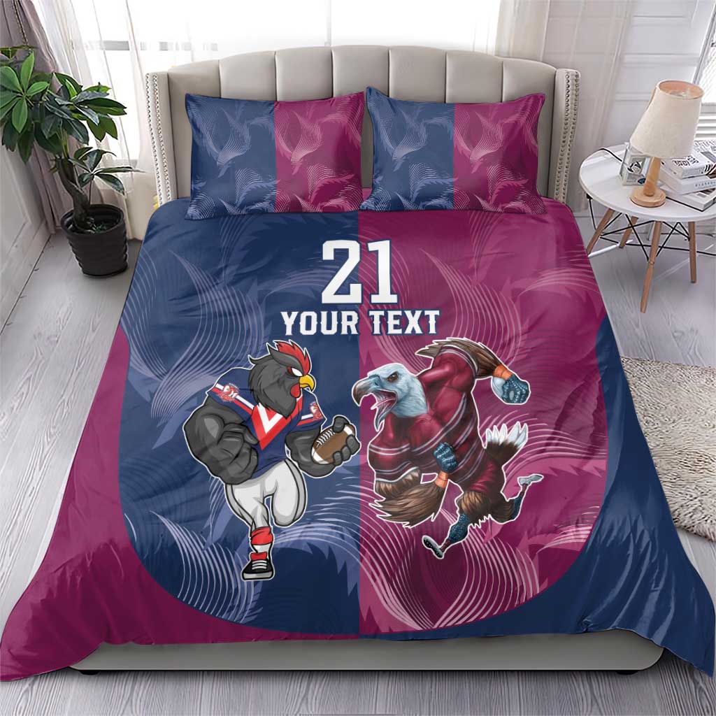 Roosters-Sea Eagles Rugby Custom Bedding Set Half Grunge Style