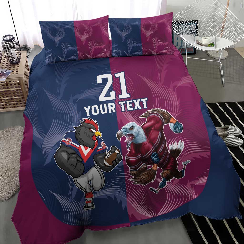 Roosters-Sea Eagles Rugby Custom Bedding Set Half Grunge Style