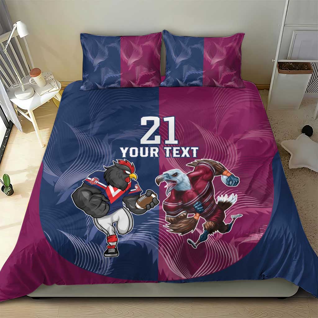 Roosters-Sea Eagles Rugby Custom Bedding Set Half Grunge Style
