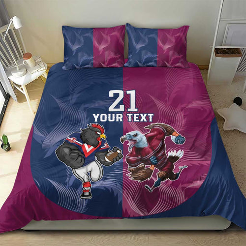 Roosters-Sea Eagles Rugby Custom Bedding Set Half Grunge Style