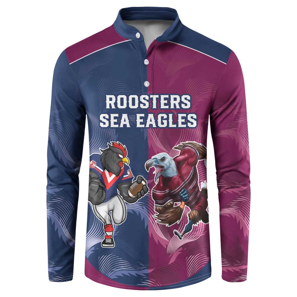 Roosters-Sea Eagles Rugby Custom Button Sweatshirt Half Grunge Style