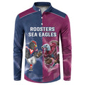 Roosters-Sea Eagles Rugby Custom Button Sweatshirt Half Grunge Style